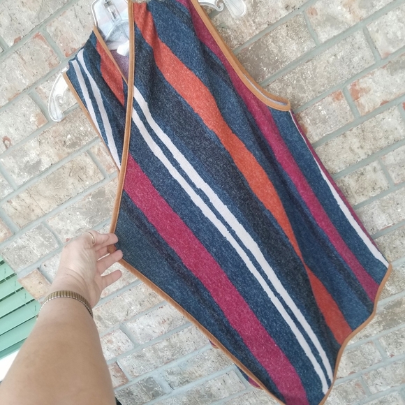 7th Ray Sleeveless Striped Woven Drape Open Front Cardigan Vest (Womens Medium) - Picture 2 of 4